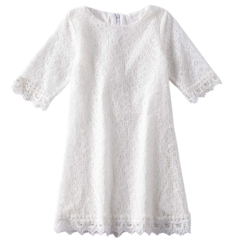 Niyage Baby and Toddler Girls Cotton Elegant Flower Lace Half Sleeve A-Line Princess Dress White 100 - Image 1